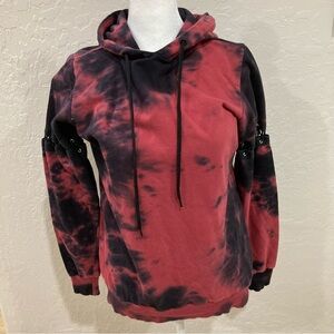 Midnight Hour 100% Cotton Red Black Tie-Dye Pullover Hoodie Size S